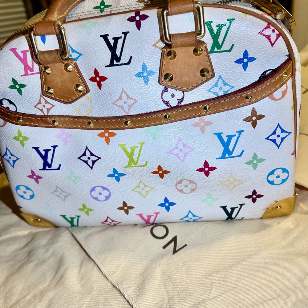 Louis Vuitton White and Brown Satchel with Monogram Design